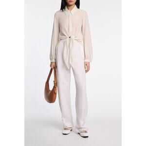 Dorothee Schumacher Twist Blouse Top Long Sleeve Silk Button Tie Button 4 L